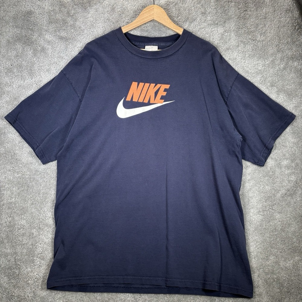 Vintage Nike T Shirt Mens 2XL Navy Blue Cotton Graphic Short Sleeve Athletic Y2K